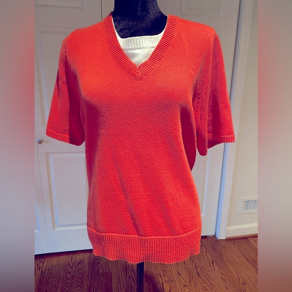 CJ Banks short sleeved pullover sweater, orange and white, 1X - Picture 13 of 13